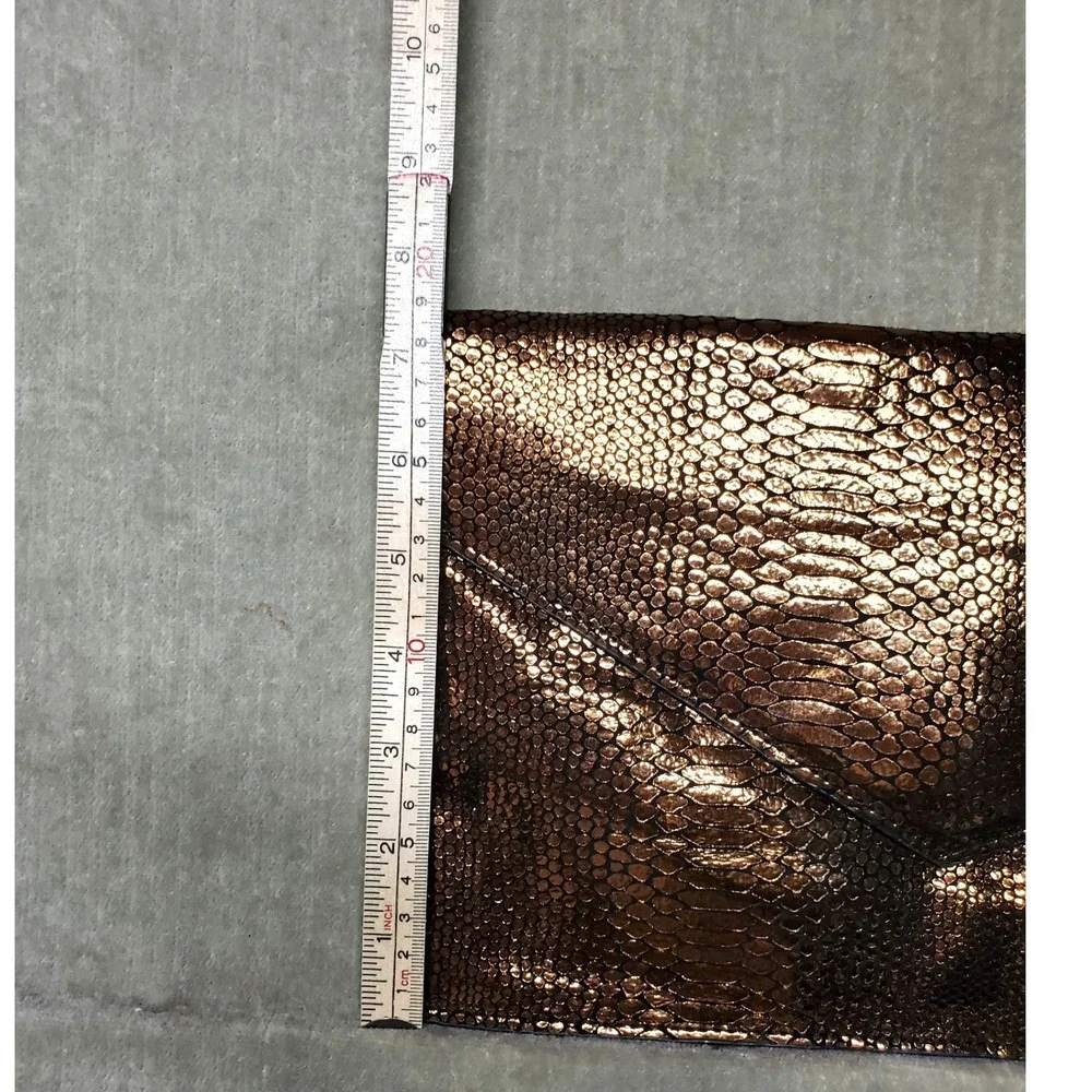 Moda Luxe Bronze Metallic Snakeskin Embossed Leather Envelope Clutch Bag
